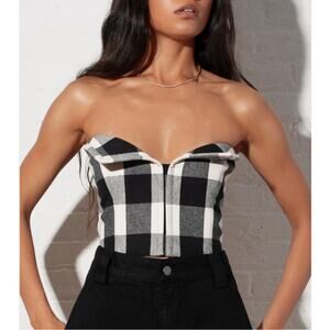 Mara Hoffman Layne Plaid Structured bustier Crop Top Size 00